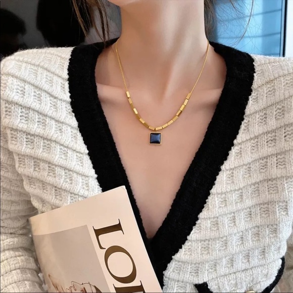 New Blue Opal 18K Gold Plated Chain Necklace - Picture 2 of 11